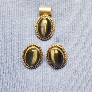 Vintage sterling silver cats eye earrings/pendant